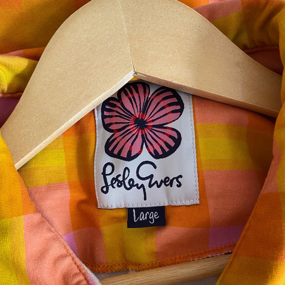 Lesley Evers Large Orange Pink Plaid Sleeveless Shift Dress Collared Retro - Picture 5 of 7